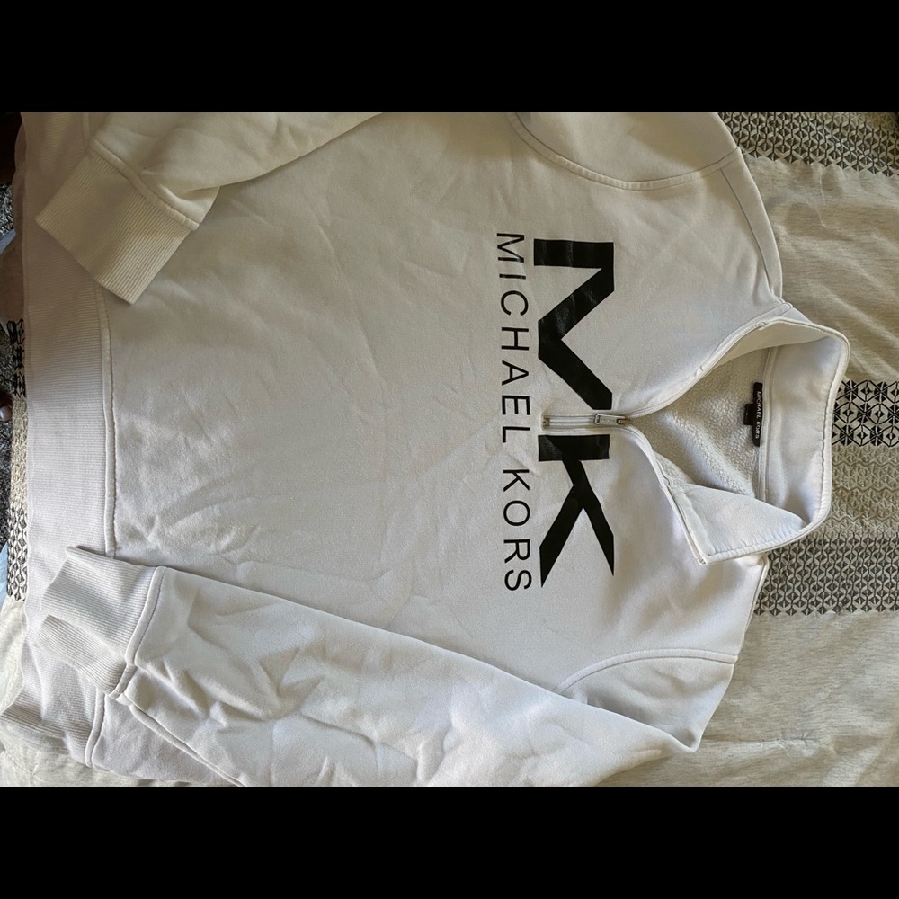 Men’s White and Black Michael Kors Pullover with Quarter Zip Zipper XL